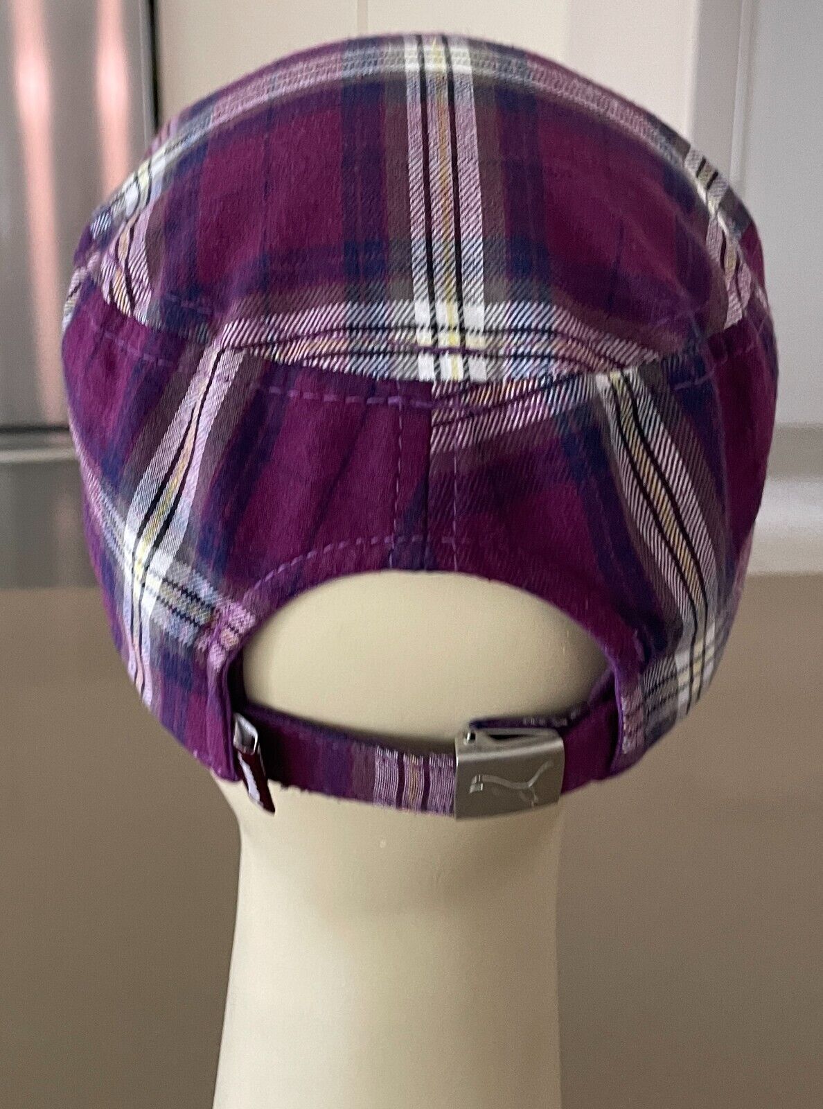PUMA Purple Check Military Cadet Style Cap Hat  Adjustable OSFA Embroidered Logo