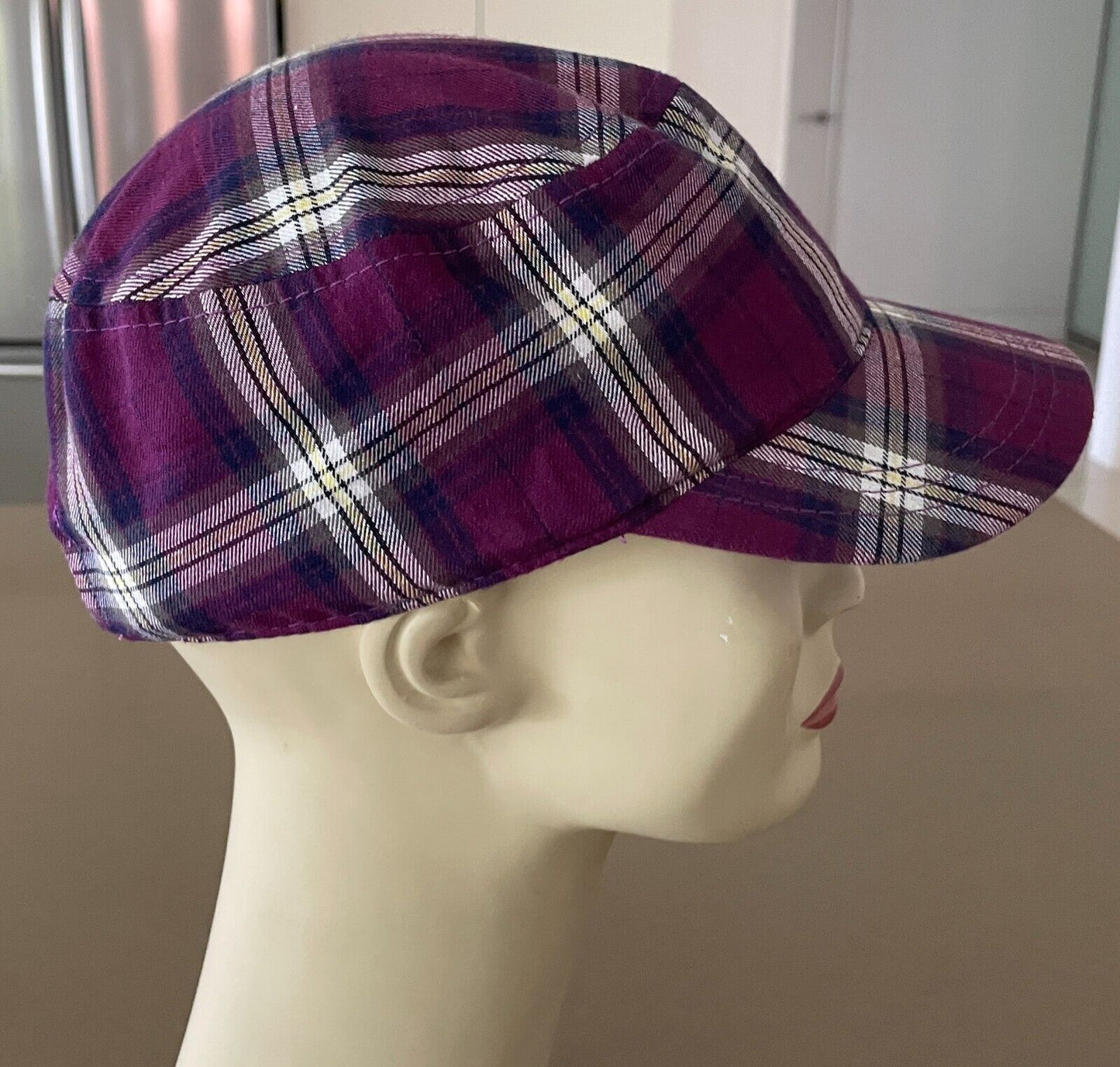 PUMA Purple Check Military Cadet Style Cap Hat  Adjustable OSFA Embroidered Logo