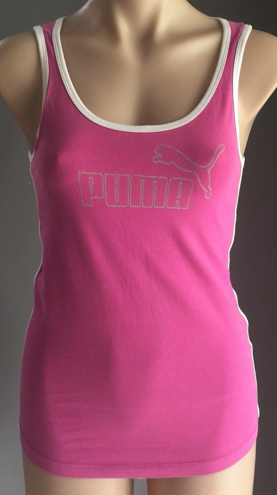 PUMA Training Top Pink & White Trim Sleeveless Rudolf Dassler Size 12 Gym Active