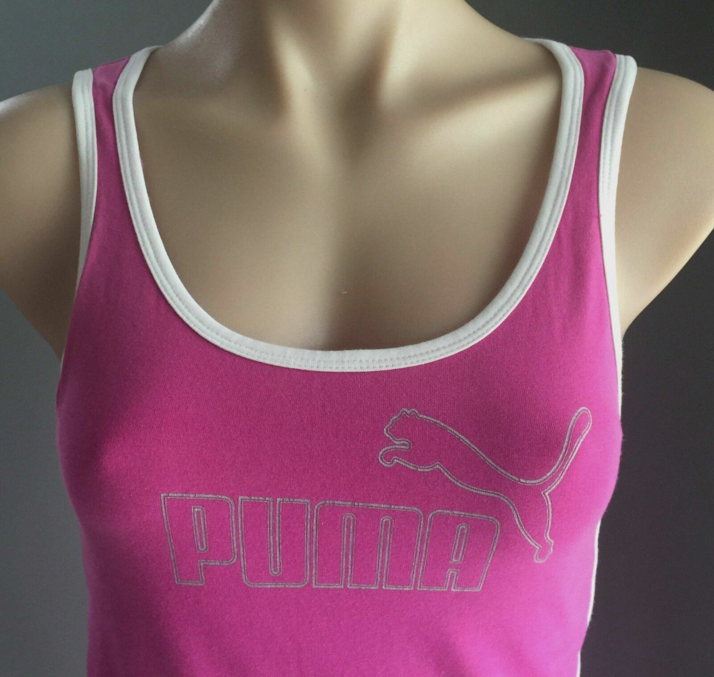 PUMA Training Top Pink & White Trim Sleeveless Rudolf Dassler Size 12 Gym Active