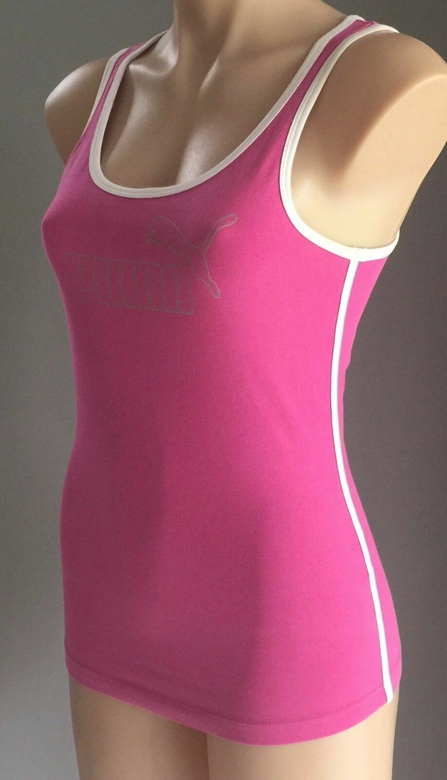 PUMA Training Top Pink & White Trim Sleeveless Rudolf Dassler Size 12 Gym Active