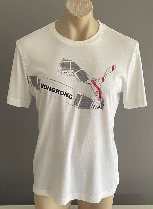 PUMA T-Shirt White Hong Kong Double Bar Code Graphic Print Top Mens Size XL Rare