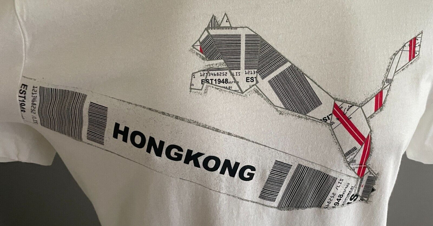PUMA T-Shirt White Hong Kong Double Bar Code Graphic Print Top Mens Size XL Rare