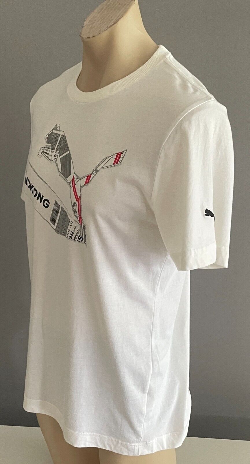 PUMA T-Shirt White Hong Kong Double Bar Code Graphic Print Top Mens Size XL Rare