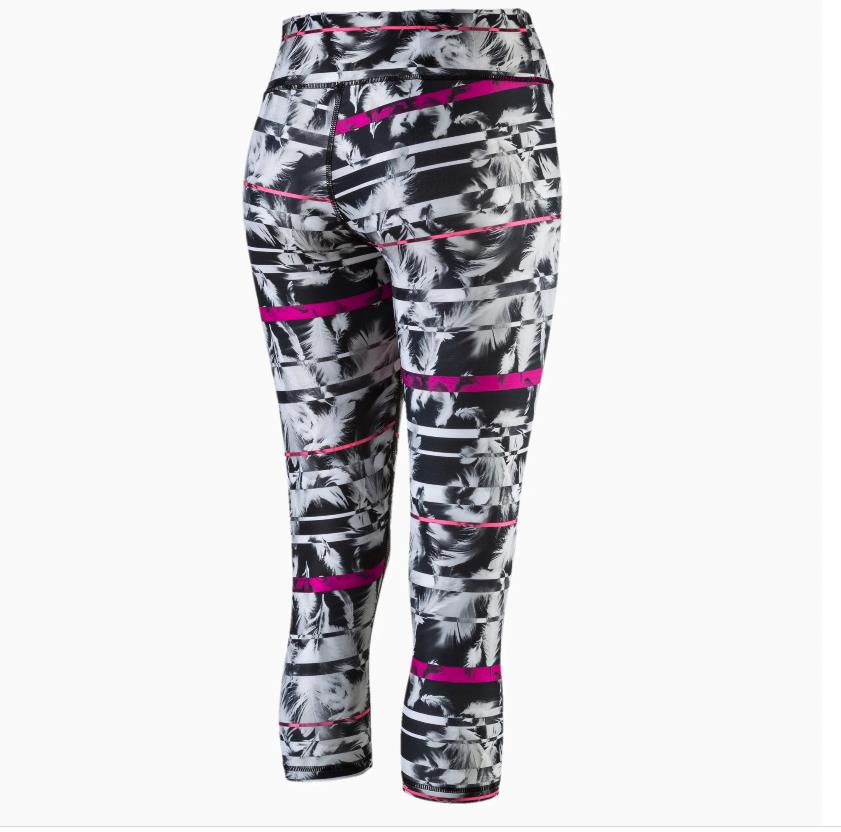 PUMA All Eyes On Me Leggings Black Magenta White Feather 3/4 Sz L 14 Activewear