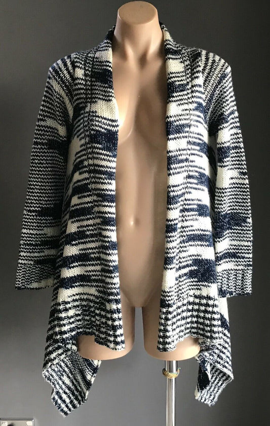 LEE COOPER Cardigan Drape Navy Blue & White Stripe Chunky Knit Poncho Size 8 10