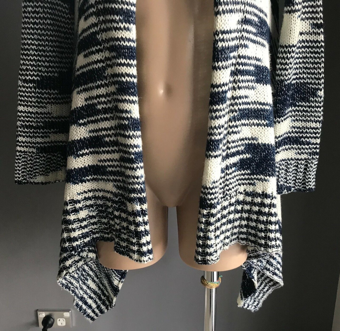 LEE COOPER Cardigan Drape Navy Blue & White Stripe Chunky Knit Poncho Size 8 10