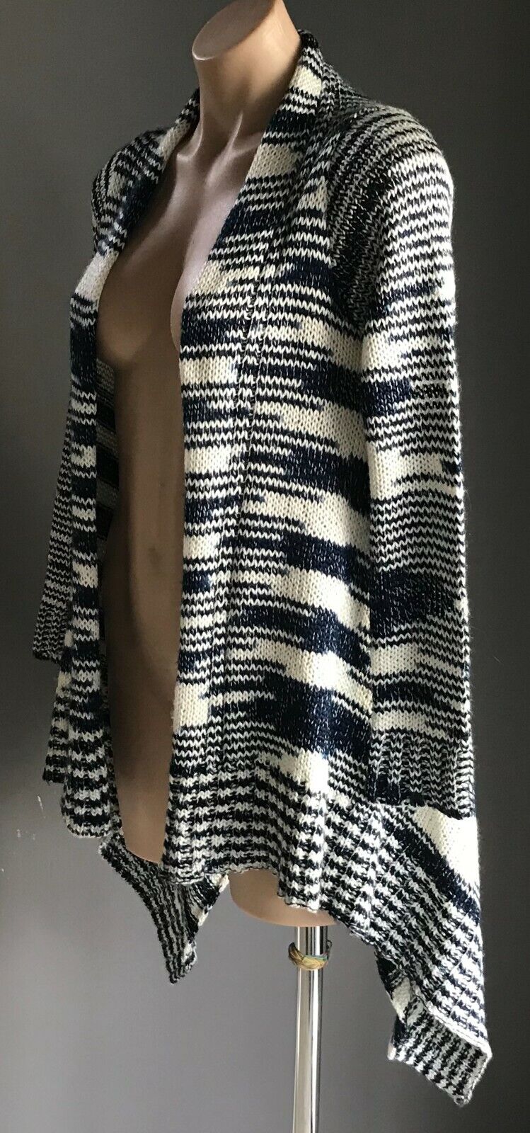 LEE COOPER Cardigan Drape Navy Blue & White Stripe Chunky Knit Poncho Size 8 10