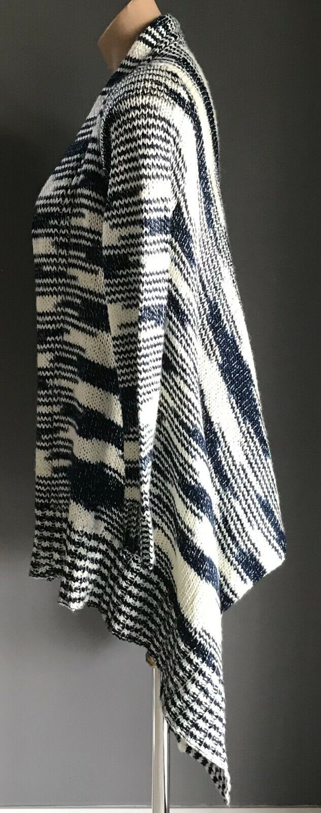LEE COOPER Cardigan Drape Navy Blue & White Stripe Chunky Knit Poncho Size 8 10
