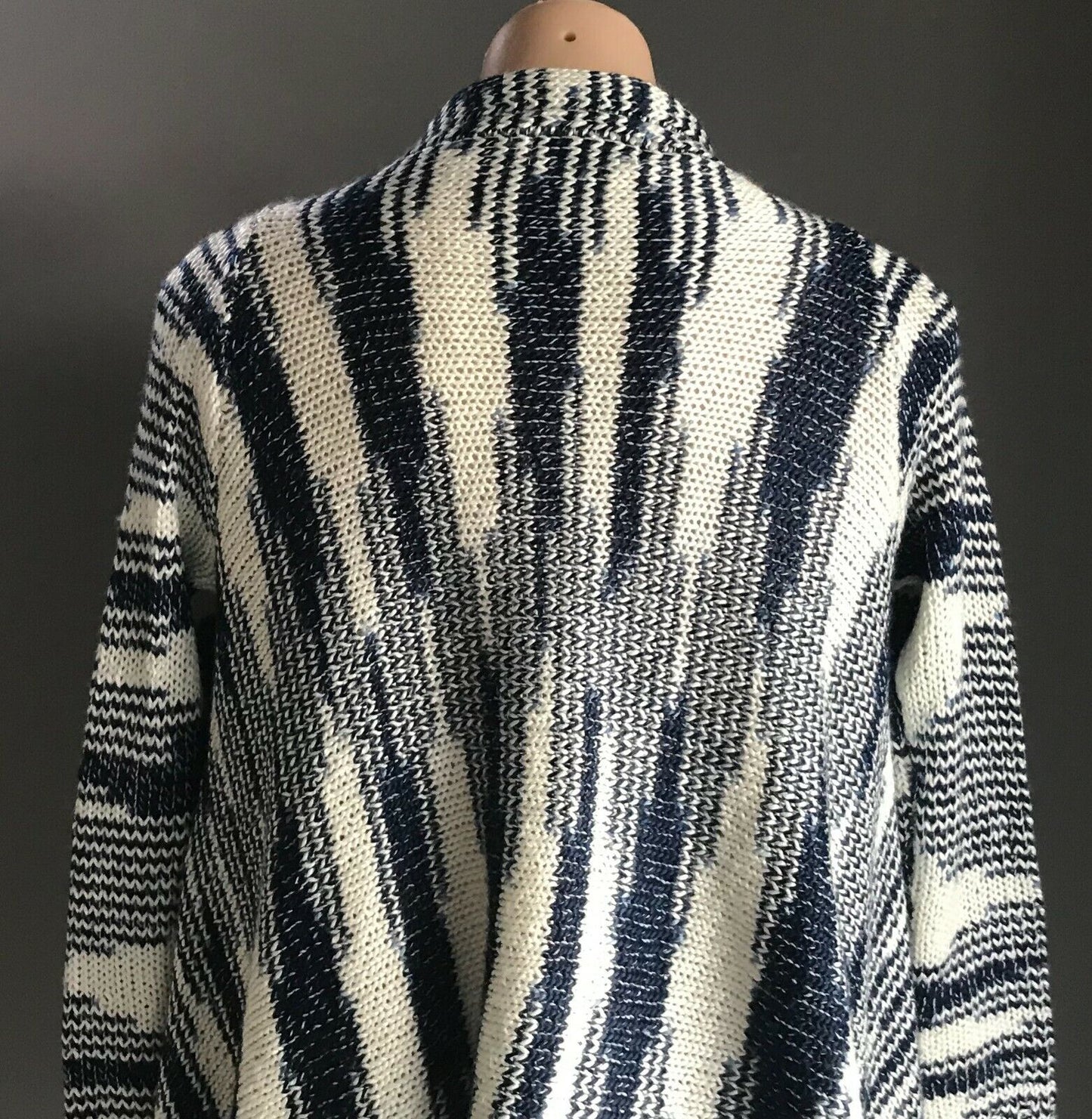 LEE COOPER Cardigan Drape Navy Blue & White Stripe Chunky Knit Poncho Size 8 10