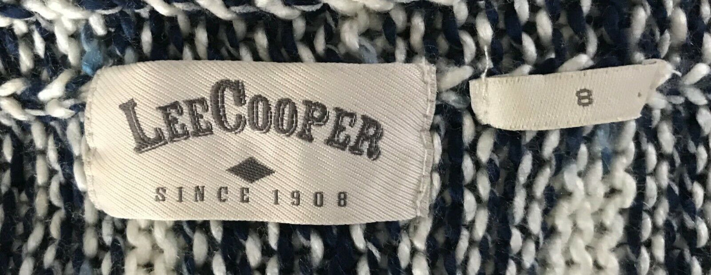 LEE COOPER Cardigan Drape Navy Blue & White Stripe Chunky Knit Poncho Size 8 10