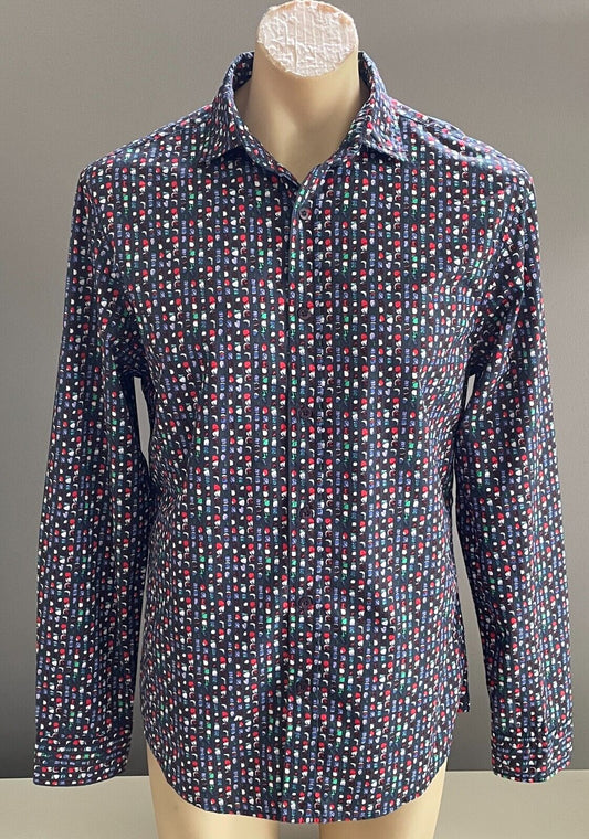 DESIGUAL Shirt Slim Fit Multicolour Print Button Up Long Sleeve Mens Size L