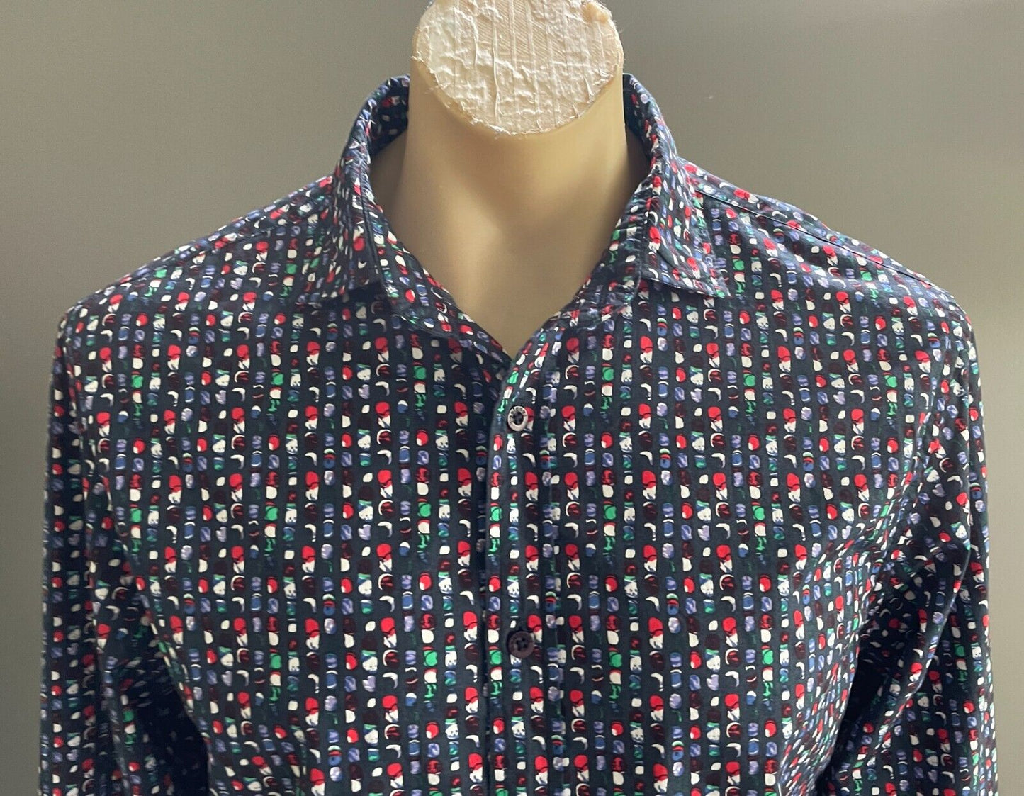 DESIGUAL Shirt Slim Fit Multicolour Print Button Up Long Sleeve Mens Size L