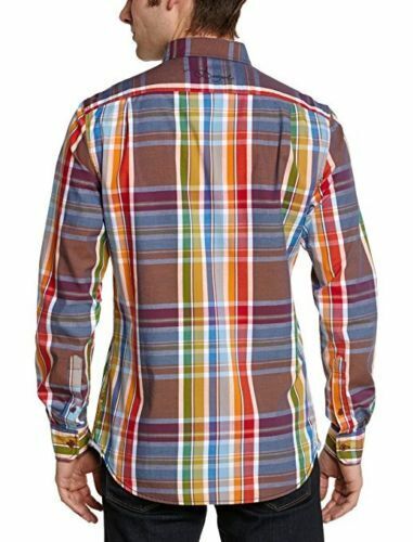 DESIGUAL Shirt Long Sleeve Bright MultiColour Check Designer Print Mens Sz  L