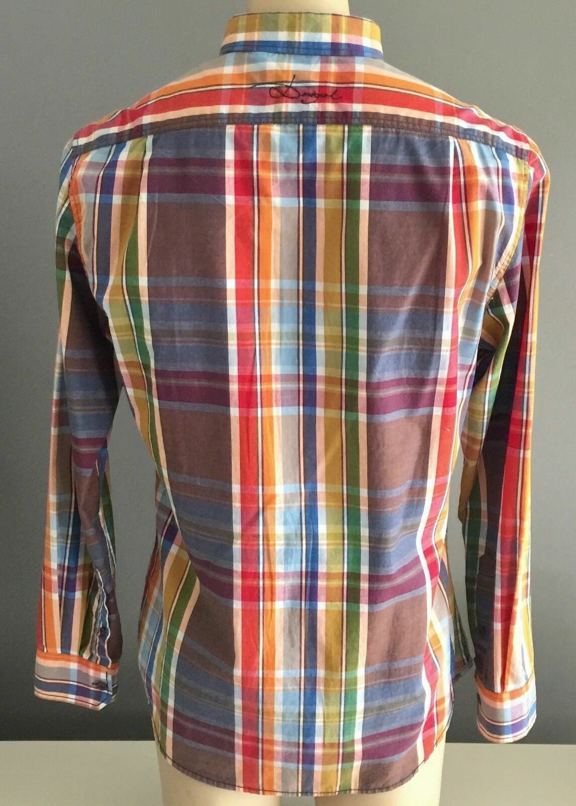 DESIGUAL Shirt Long Sleeve Bright MultiColour Check Designer Print Mens Sz  L