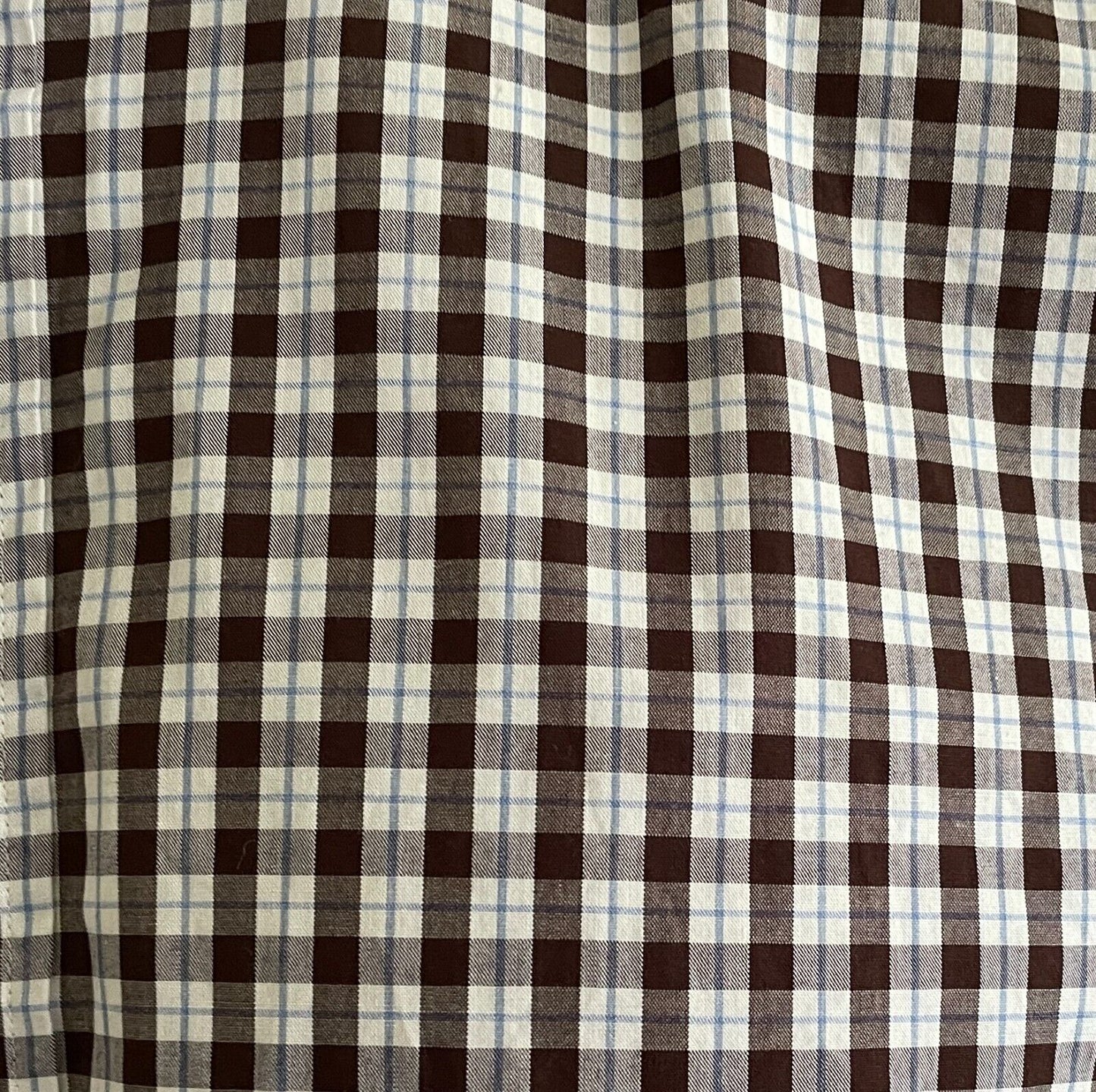 MJB Cuban M J BALE Check Shirt Brown White Blue Button Down L Sleeve Mens Size M