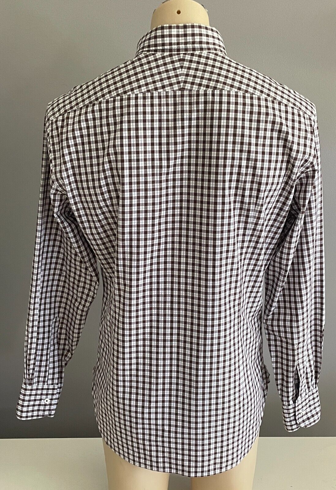 MJB Cuban M J BALE Check Shirt Brown White Blue Button Down L Sleeve Mens Size M