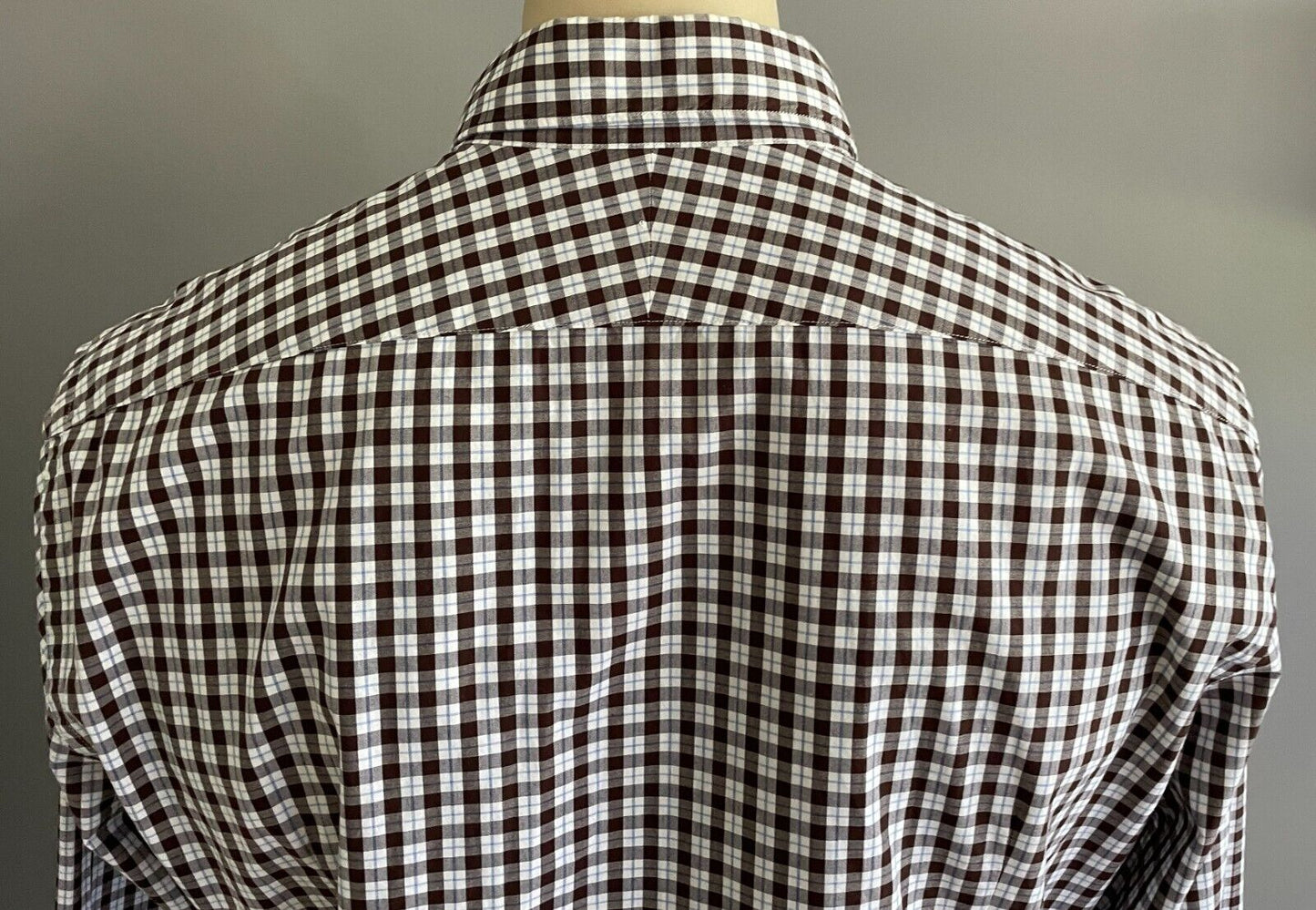 MJB Cuban M J BALE Check Shirt Brown White Blue Button Down L Sleeve Mens Size M