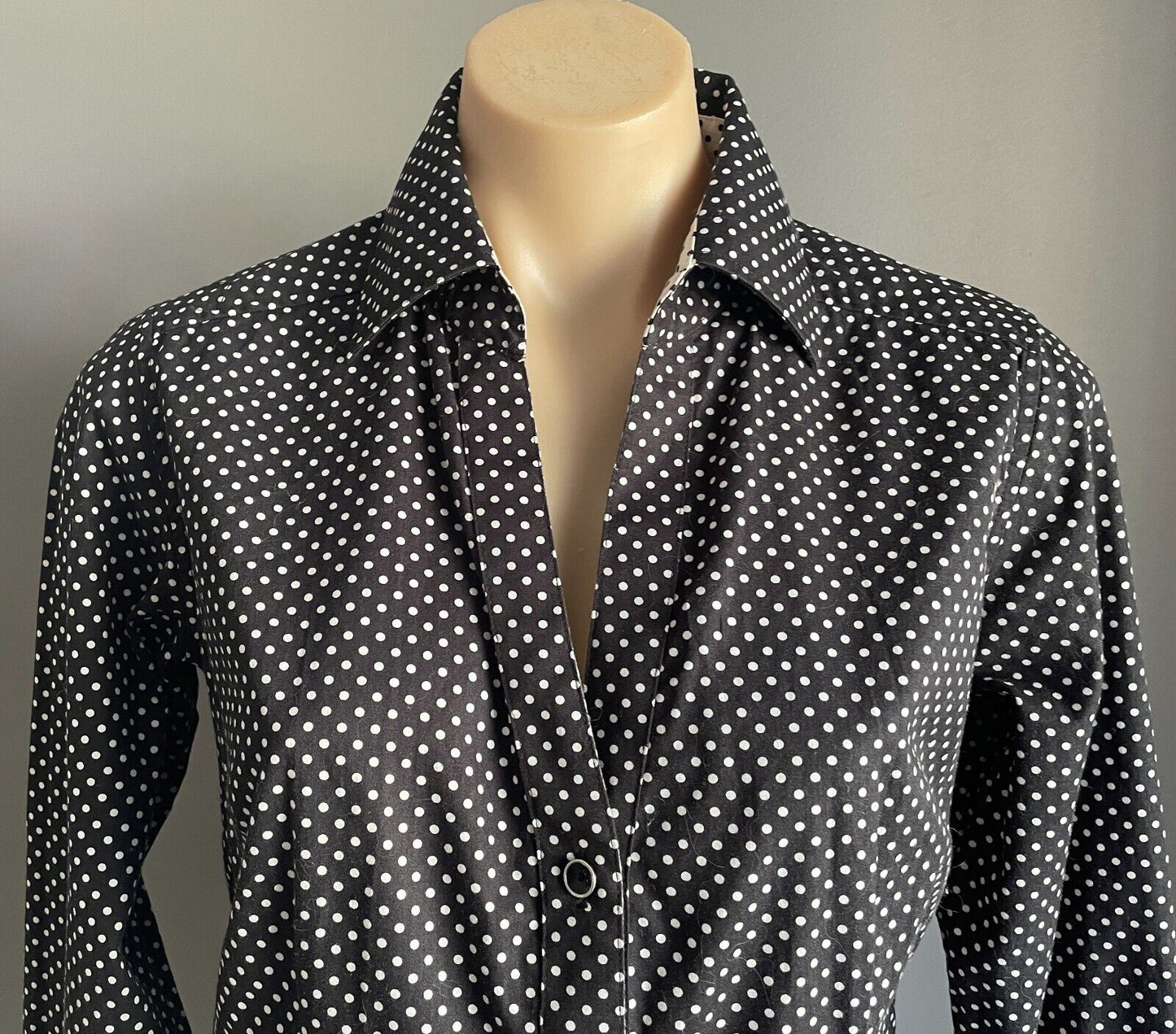 BEN SHERMAN Shirt Black White Polka Dot Button Long Sleeve Fitted Ladies Size M