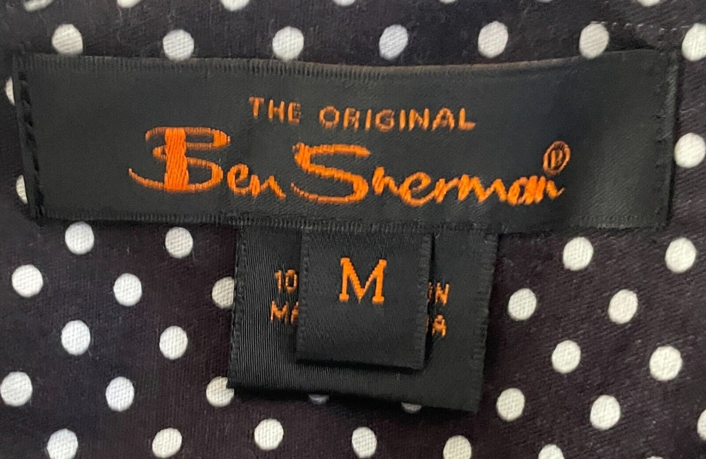 BEN SHERMAN Shirt Black White Polka Dot Button Long Sleeve Fitted Ladies Size M