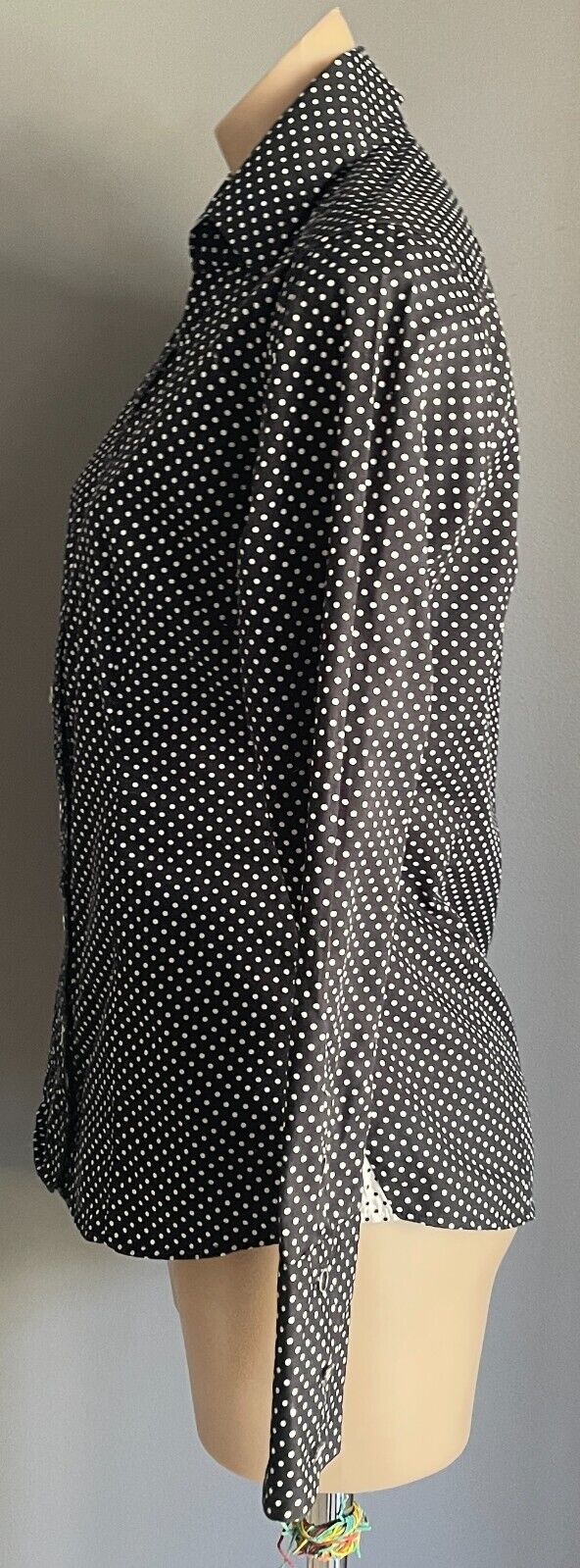 BEN SHERMAN Shirt Black White Polka Dot Button Long Sleeve Fitted Ladies Size M