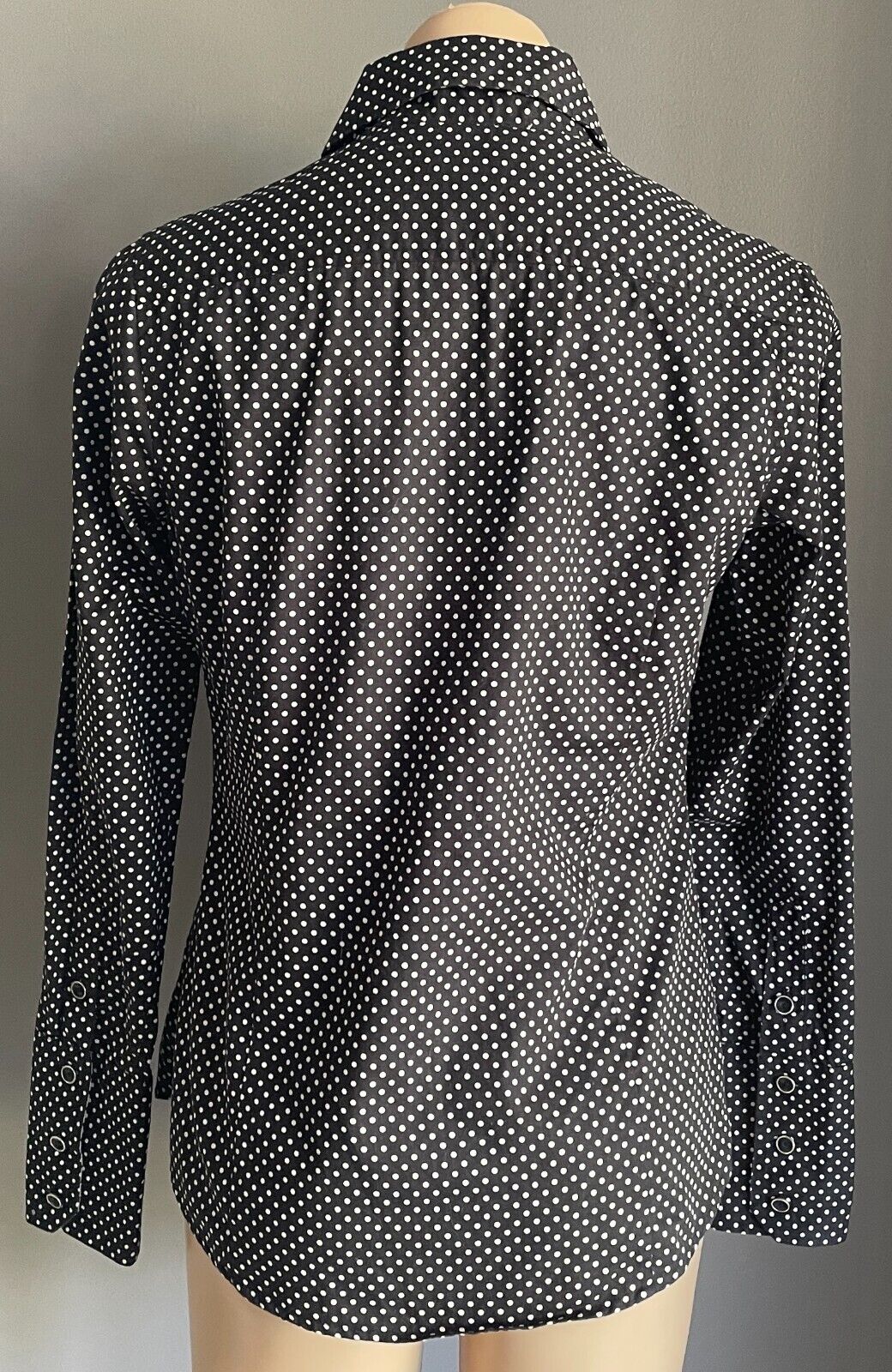 BEN SHERMAN Shirt Black White Polka Dot Button Long Sleeve Fitted Ladies Size M