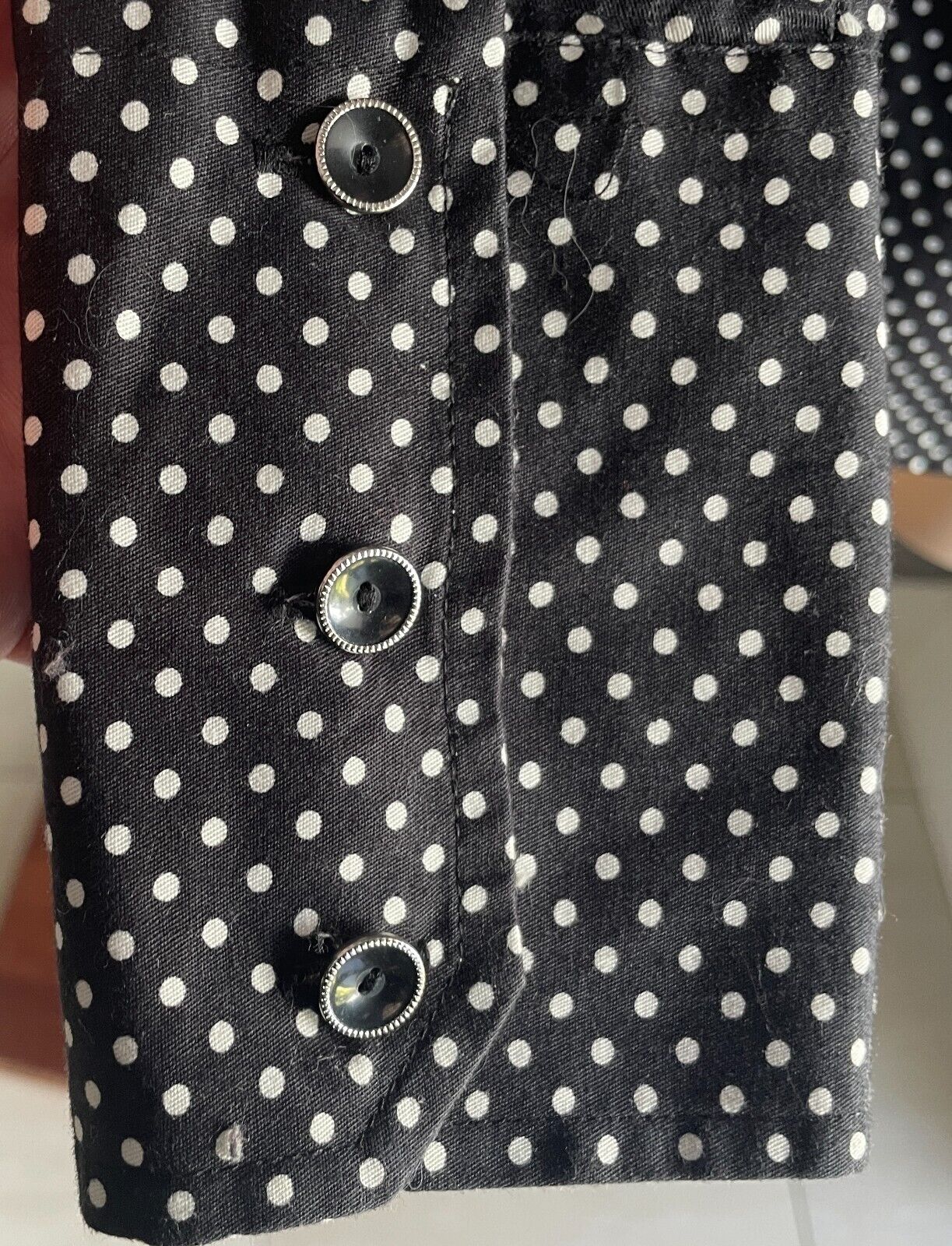BEN SHERMAN Shirt Black White Polka Dot Button Long Sleeve Fitted Ladies Size M