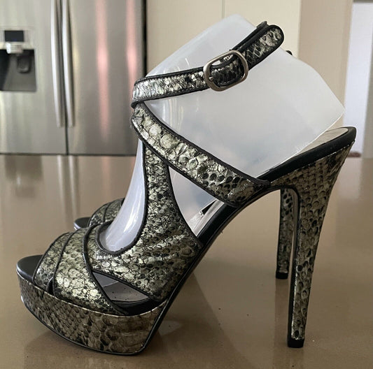GUESS Kinetic 3 14cm Heels Pumps Silver Black Peep Toe Ankle Strap Shoes 10 NEW
