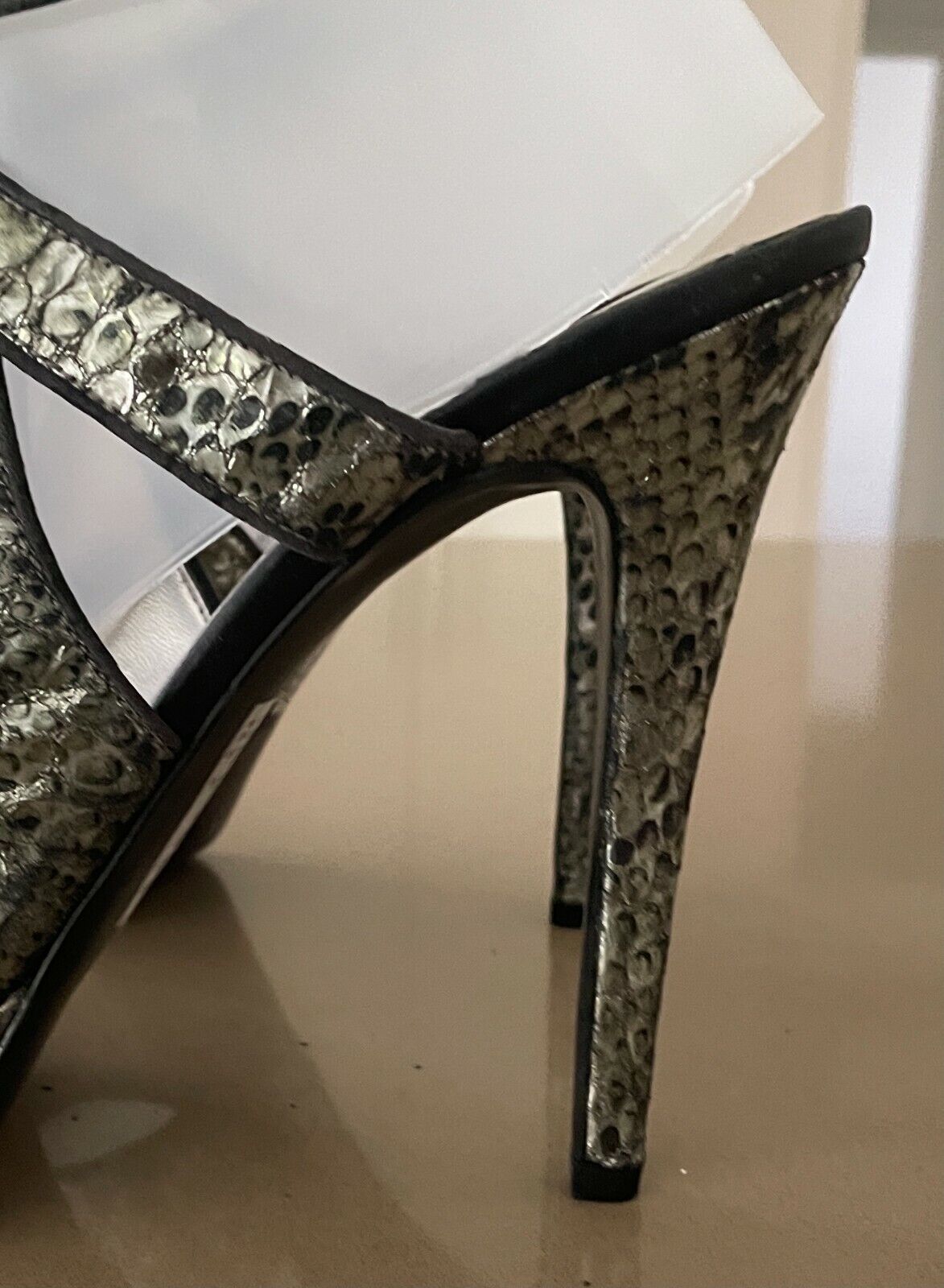 GUESS Kinetic 3 14cm Heels Pumps Silver Black Peep Toe Ankle Strap Shoes 10 NEW