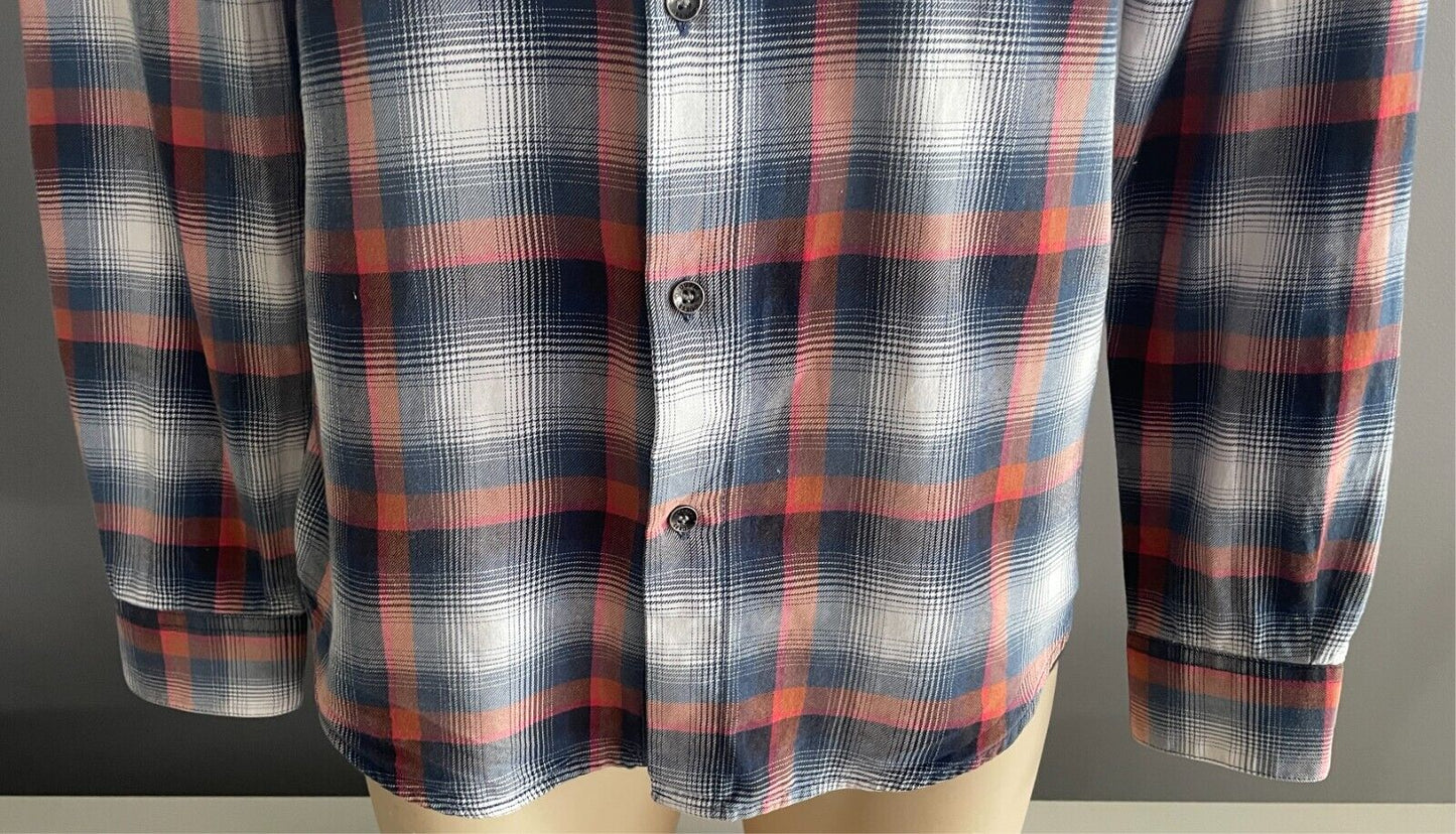 GUESS Cotton Shirt Plaid Print Slim Fit Mens Size S Button Front Long Sleeve
