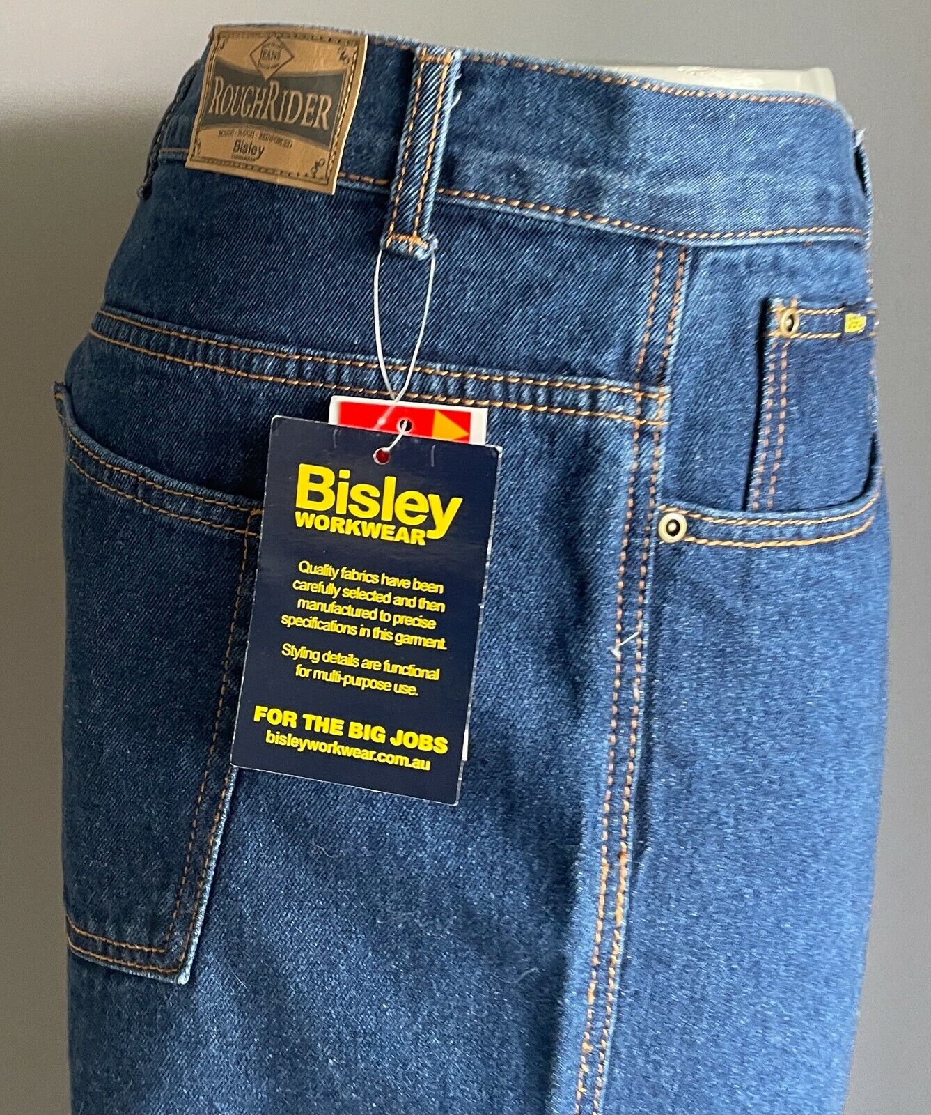 BISLEY WORKWEAR "Rough Rider" Jeans Blue Denim Full Length Mens Size 112R NEW
