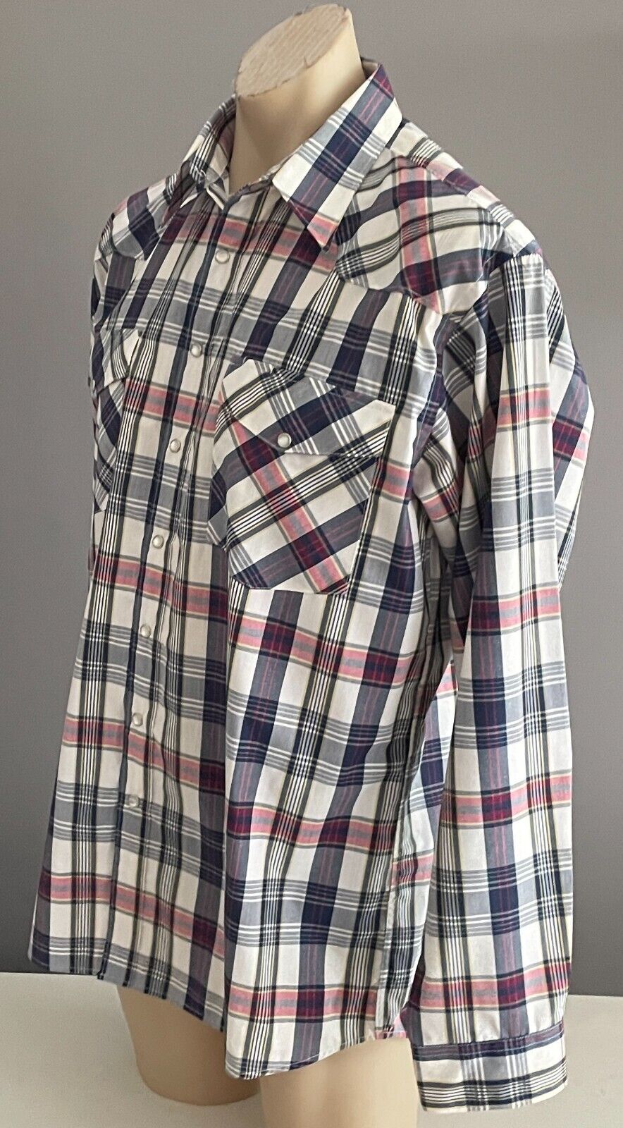 BISLEY Western Shirt Blue Red Yellow Check Pearl Snap Long Sleeve Mens Size L