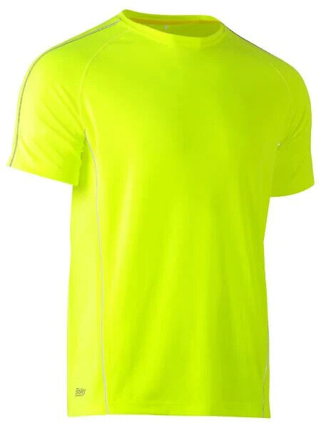 BISLEY Hi Vis Yellow Cool Mesh Short Sleeve Tee Reflective Piping Size S Unisex