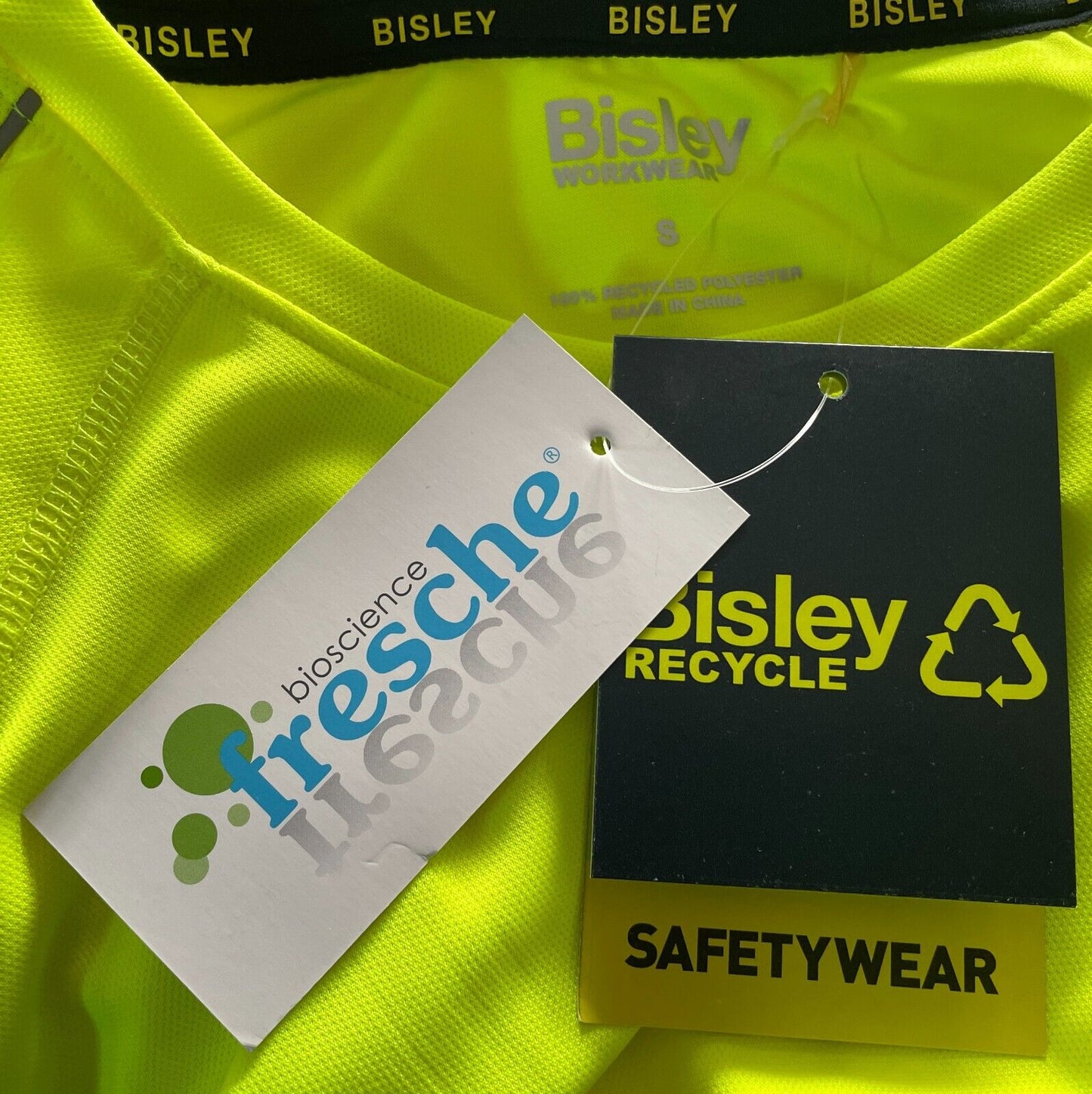 BISLEY Hi Vis Yellow Cool Mesh Short Sleeve Tee Reflective Piping Size S Unisex