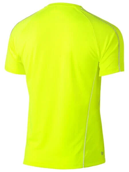 BISLEY Hi Vis Yellow Cool Mesh Short Sleeve Tee Reflective Piping Size S Unisex