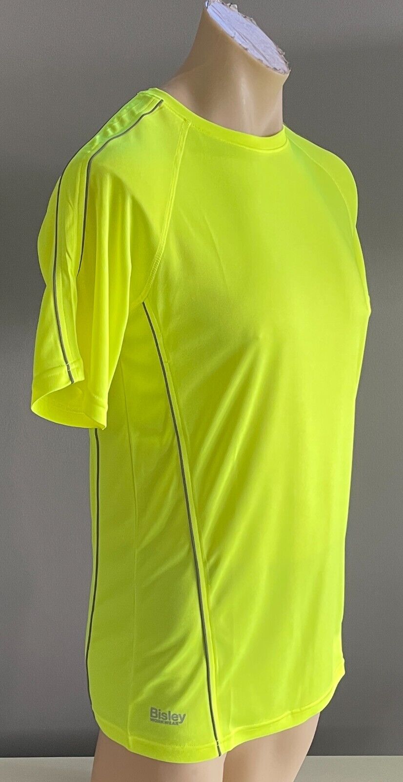 BISLEY Hi Vis Yellow Cool Mesh Short Sleeve Tee Reflective Piping Size S Unisex
