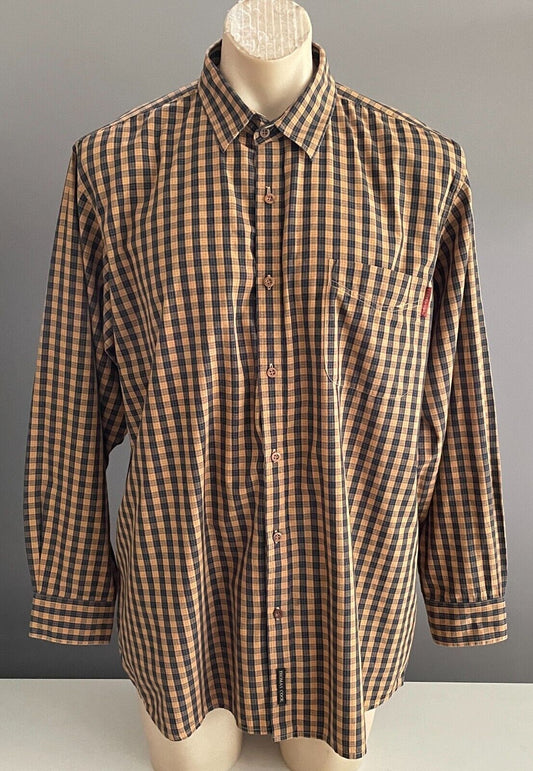 THOMAS COOK Shirt Check Tan & Navy Small Plaid Long Sleeve Cotton Mens Size XL