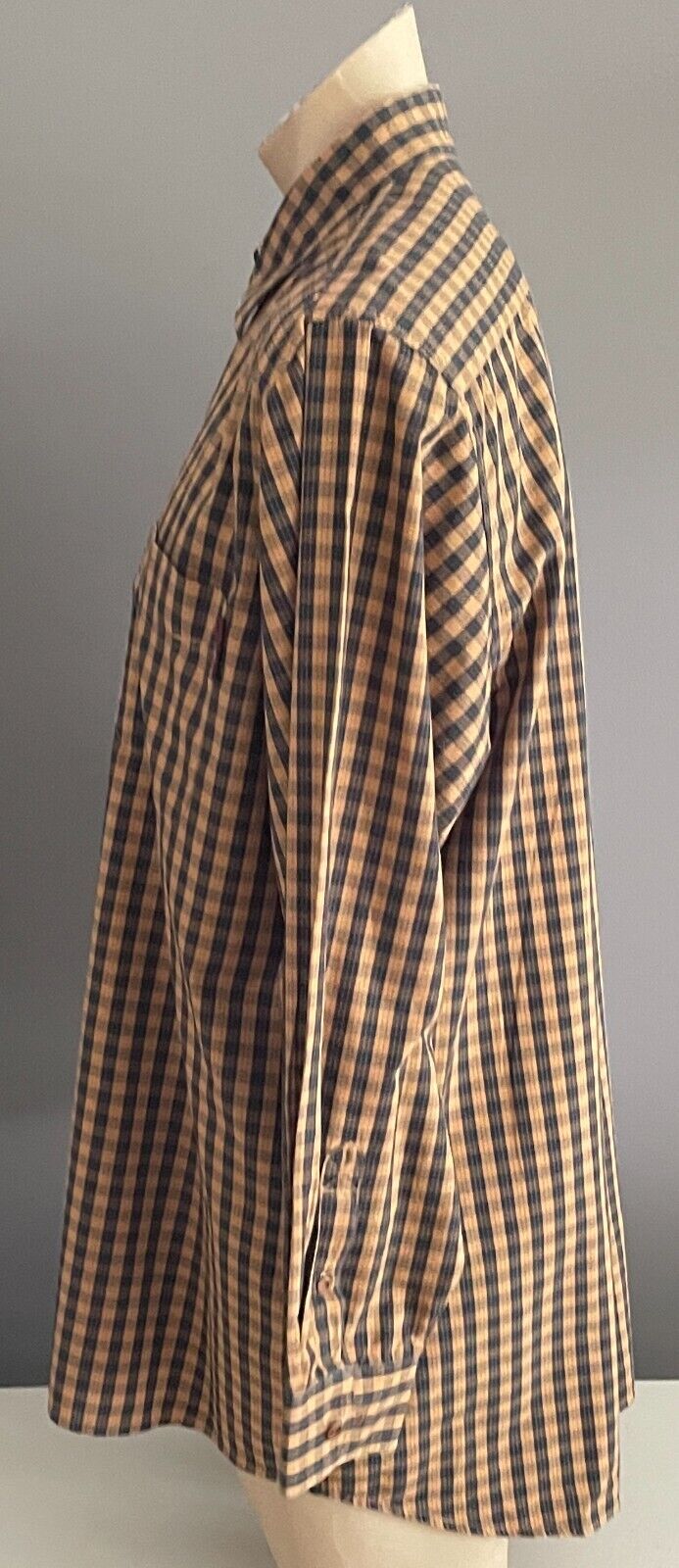 THOMAS COOK Shirt Check Tan & Navy Small Plaid Long Sleeve Cotton Mens Size XL