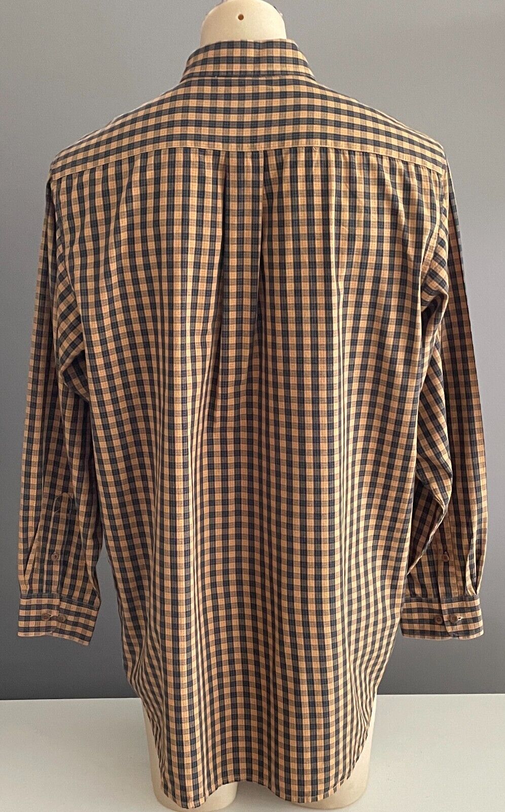 THOMAS COOK Shirt Check Tan & Navy Small Plaid Long Sleeve Cotton Mens Size XL