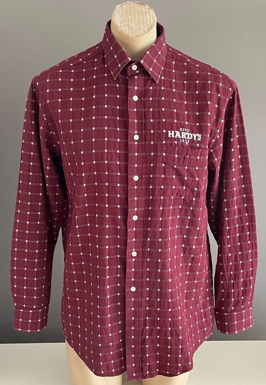 R M WILLIAMS Shirt Hardys Wine Burgundy & White Check Long Sleeve Mens Size S