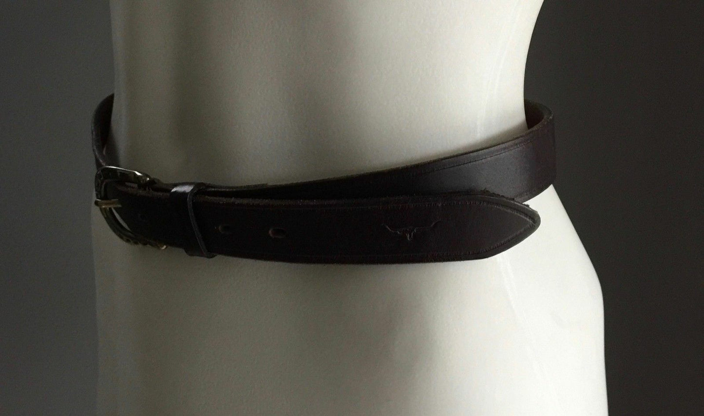 R M WILLIAMS Leather Belt 3cm Brown Horseshoe Buckle Mens Size 29" Waist 73cm