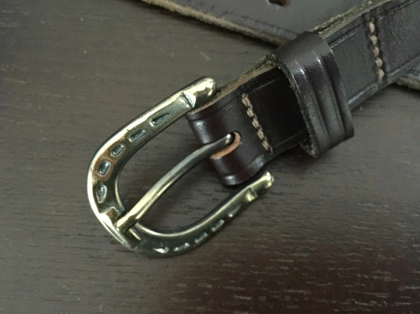 R M WILLIAMS Leather Belt 3cm Brown Horseshoe Buckle Mens Size 29" Waist 73cm