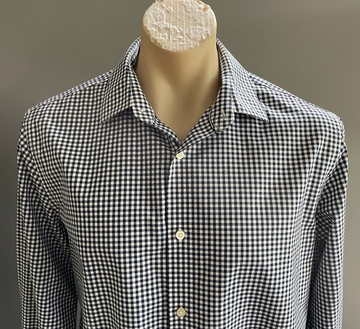 BANANA REPUBLIC Camden Fit Cotton Shirt Navy White Gingham L/Sleeve  Size Mens L