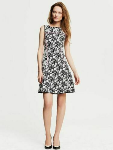 BANANA REPUBLIC Flip Dress Black White Floral Sleeveless Neon Trim Size AU 6 P