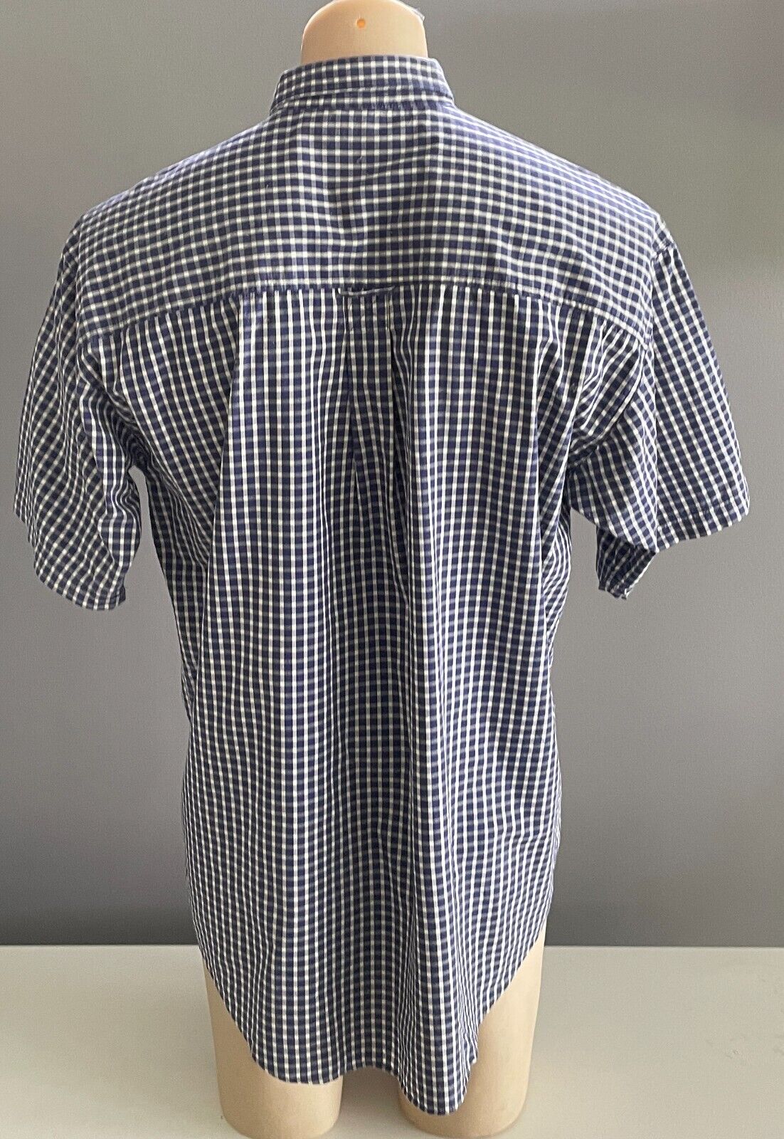 NOW Shirt Navy & Cream Check Print Classic Fit Short Sleeves Cotton Mens Size L