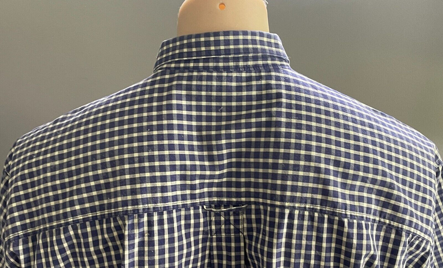 NOW Shirt Navy & Cream Check Print Classic Fit Short Sleeves Cotton Mens Size L
