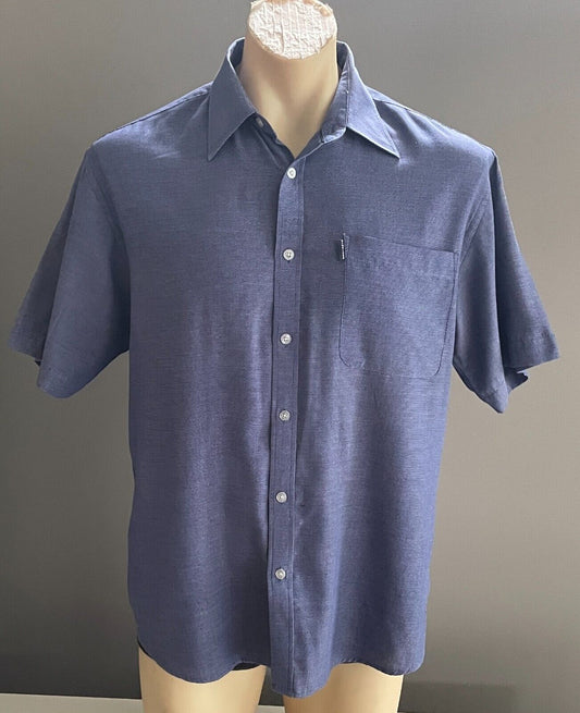 OXBRIDGE Shirt Blue Classic Fit Short Sleeves Polyester Cotton Blend Mens Size M