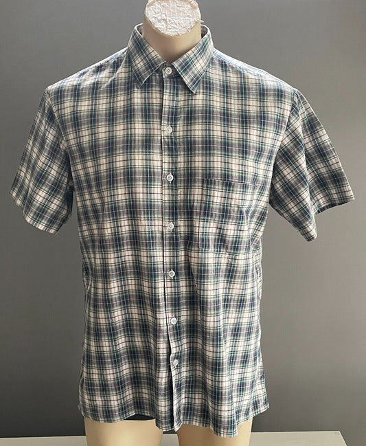 METRO Shirt Multicolour Check Mens Size L Classic Fit Short Sleeve Cotton NEW