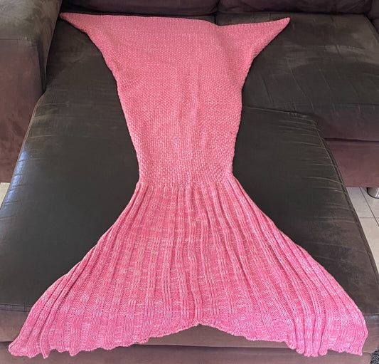 I Piece Knit Mermaid Tail Pink/White Silver Fleck Warm Blanket Adult Size 10-14