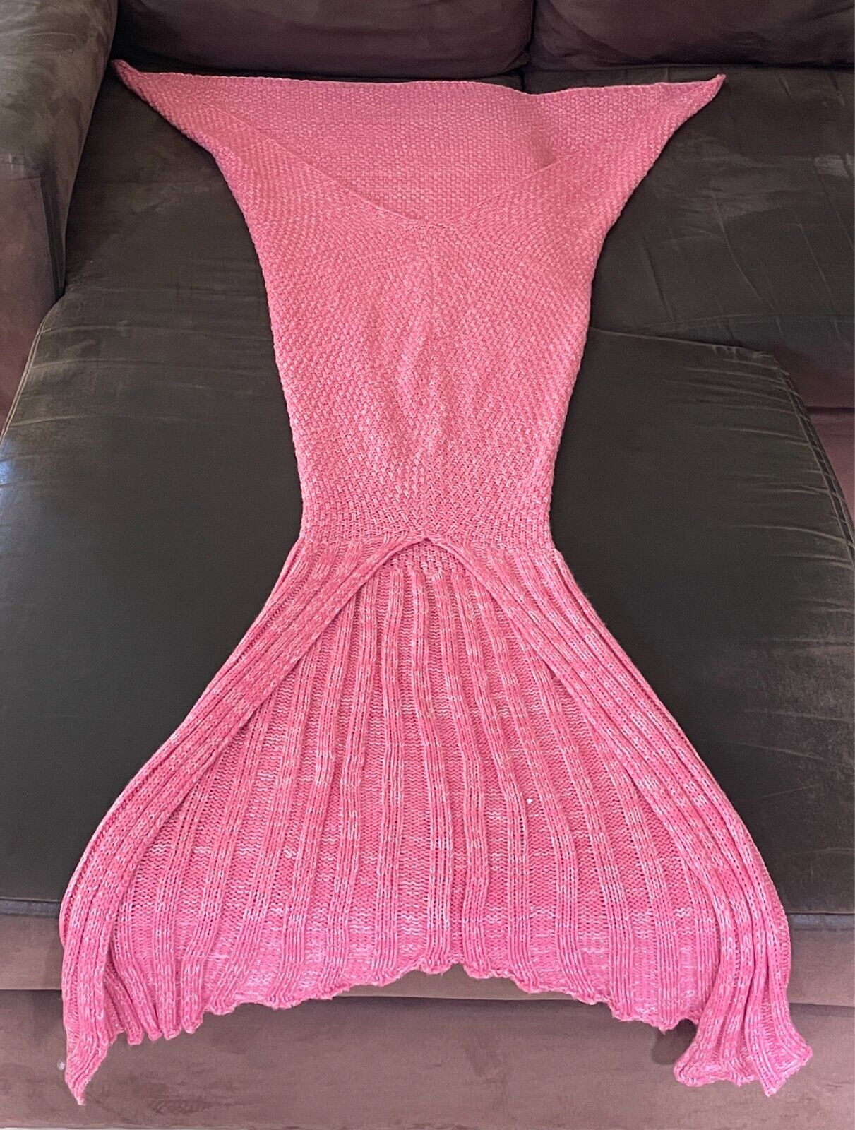 I Piece Knit Mermaid Tail Pink/White Silver Fleck Warm Blanket Adult Size 10-14